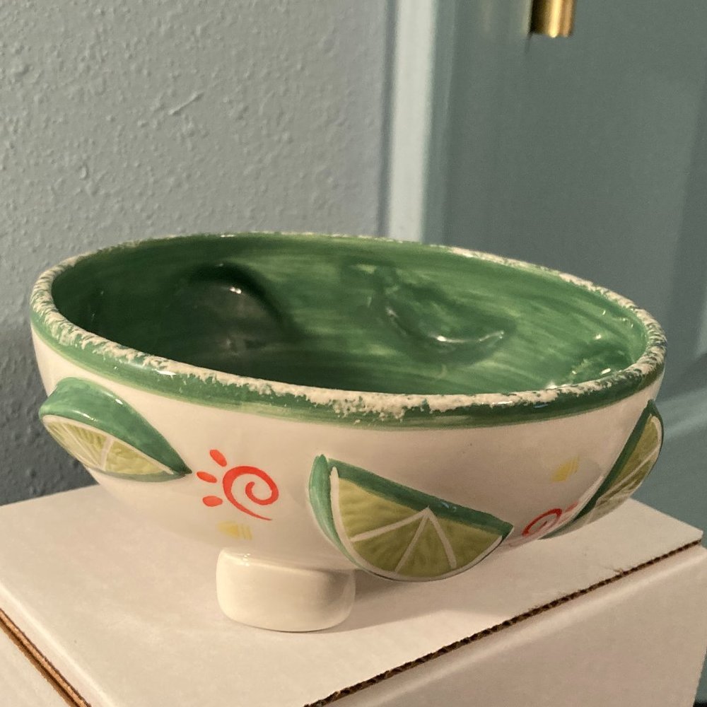 VTG 1980's Bella Casa Ganz-Lime Slices 3D Footed Bowl Dips-Guacamole/Salsa-EUC